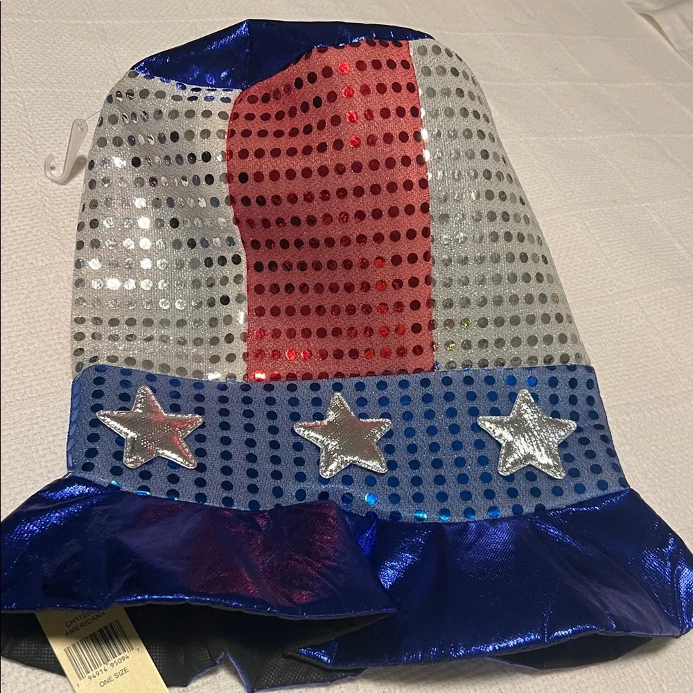 NWT, Patriotic Sequin Top Hat - Red, Silver, and Blue. One size
